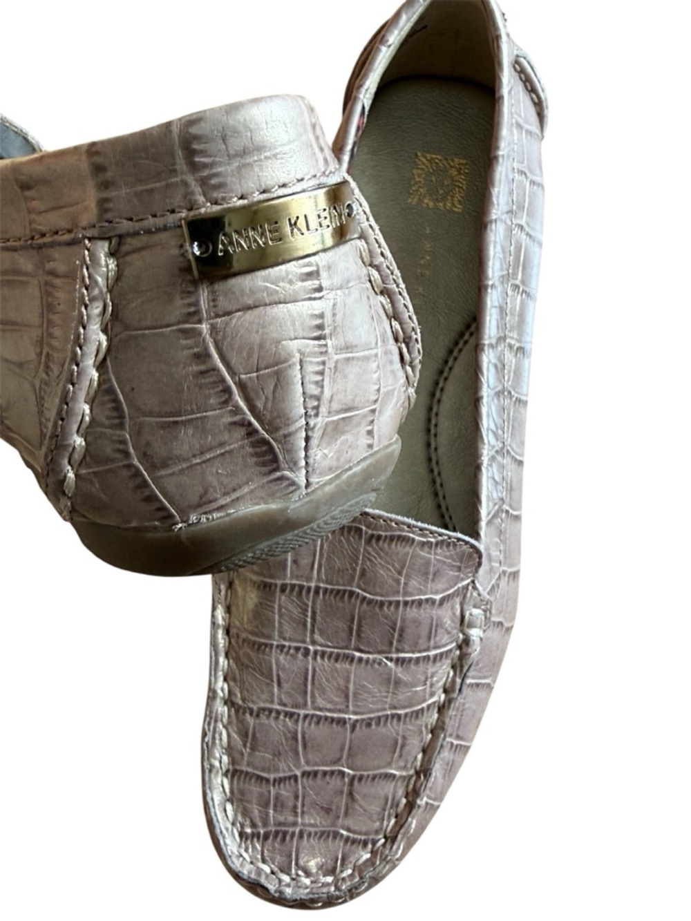 Anne Klein Nowell iFlex Loafers Women’s 6.5 Metallic Taupe Croc Leather Flats - Picture 4 of 6